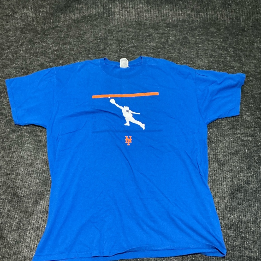 Blue Graphic New York Mets T-Shirt with Orange and White Design